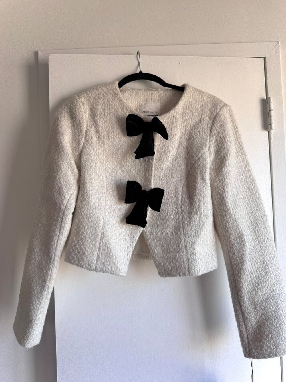 NWT Avec Les Filles Cropped Bow Tweed Jacket